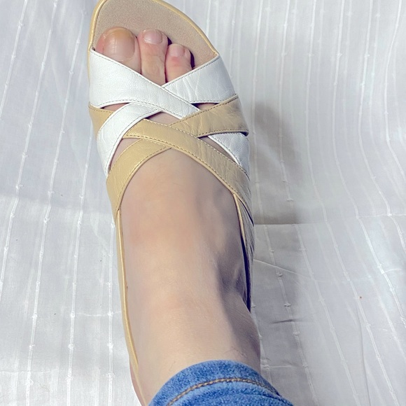Beige and White Women's Sandals - Picture 2 of 3